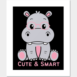 Cute and Smart Cookie Sweet little hippopotamus in pink glasses cute baby outfit Posters and Art